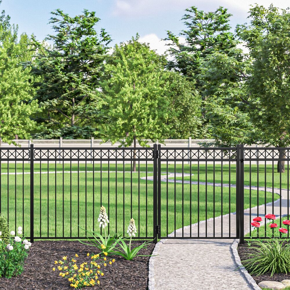 Freedom Concord/New Haven 7-ft H x 2-in W Black Aluminum Spaced Picket Flat-top Decorative Gate Fence Post