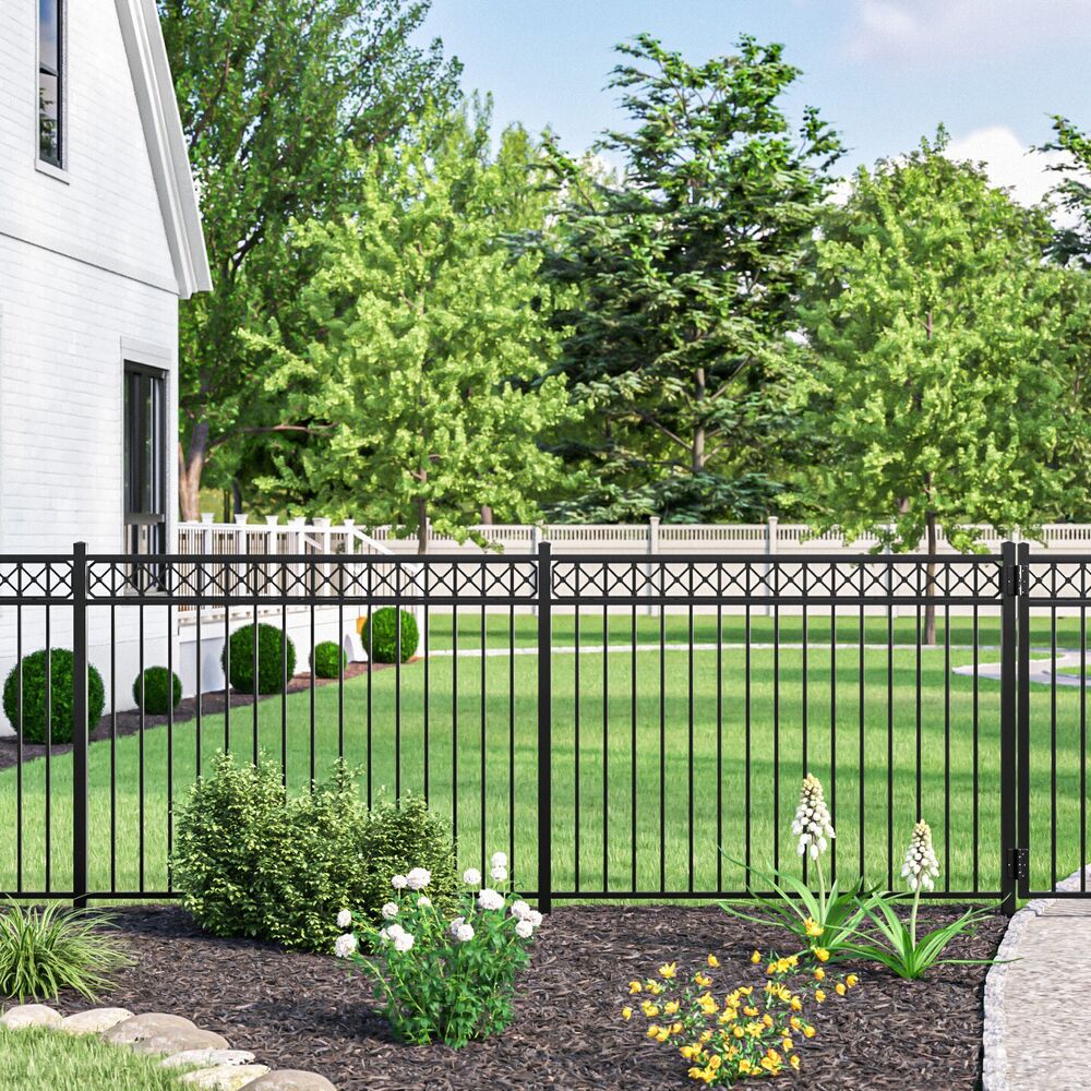 Freedom Hampshire 6-ft W Black Aluminum Spaced Picket Flat-top Decorative Fence Panel