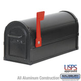 Salsbury 4800 Series Post-Mount Deluxe Rural Mailbox, Aluminum, Black, 7.5" W x 9.5" H x 20.5" D