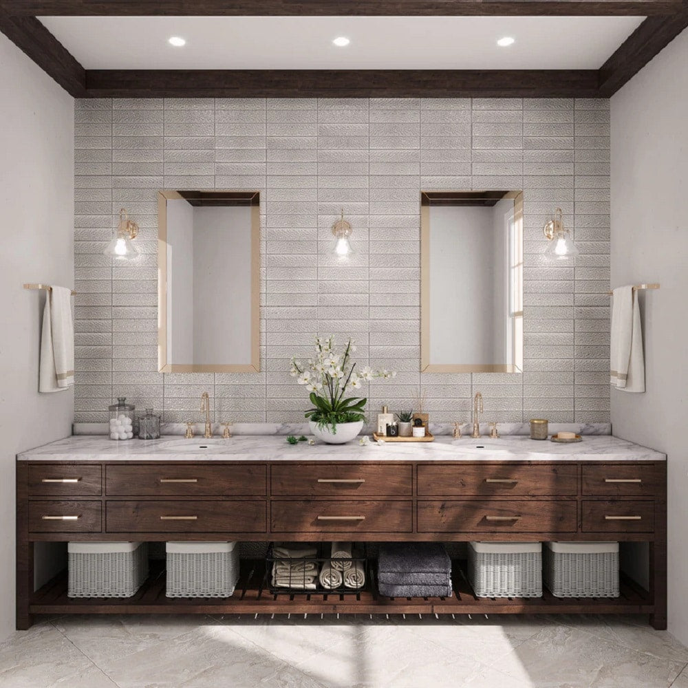 Apollo Tile (Sample) Colorway Pearl White 3-in x 12-in Multi-finish Glass Subway Wall Tile
