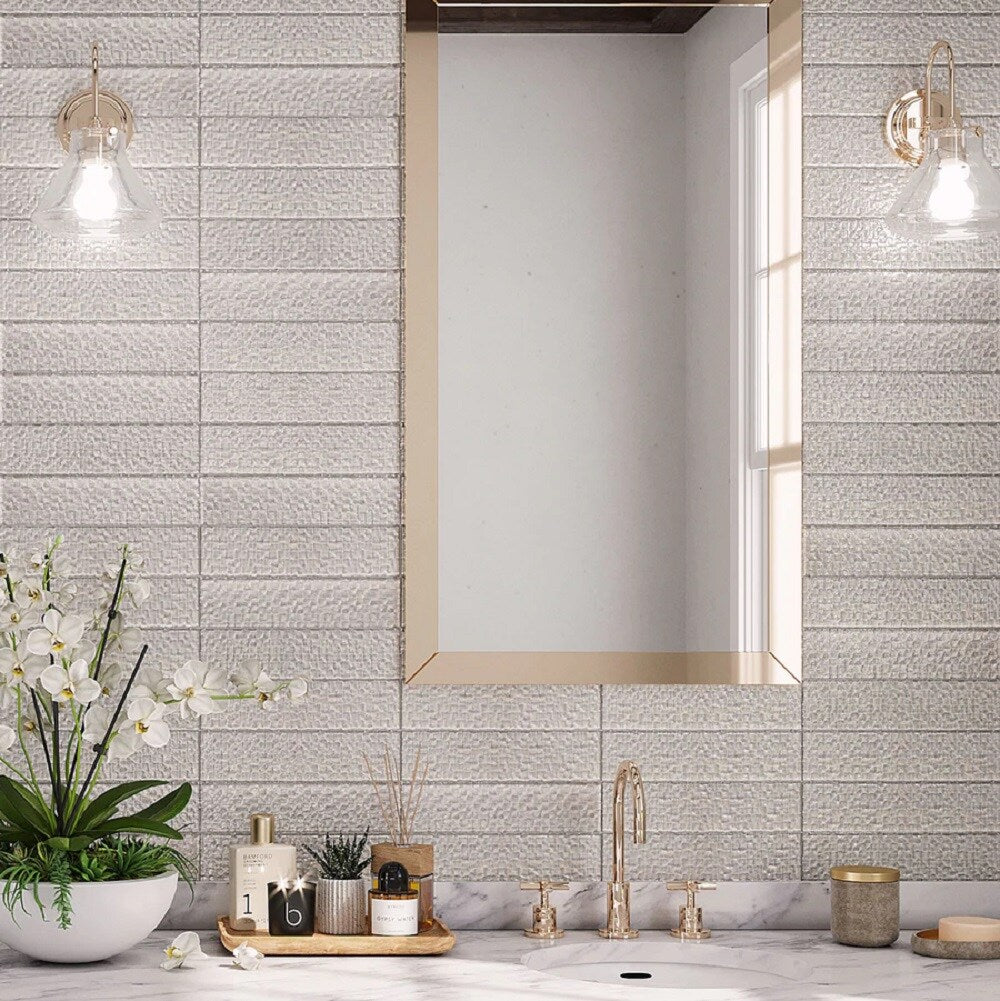 Apollo Tile Colorway Pearl White 3-in x 12-in Multi-finish Glass Subway Floor and Wall Tile (5-sq. ft/ Carton)