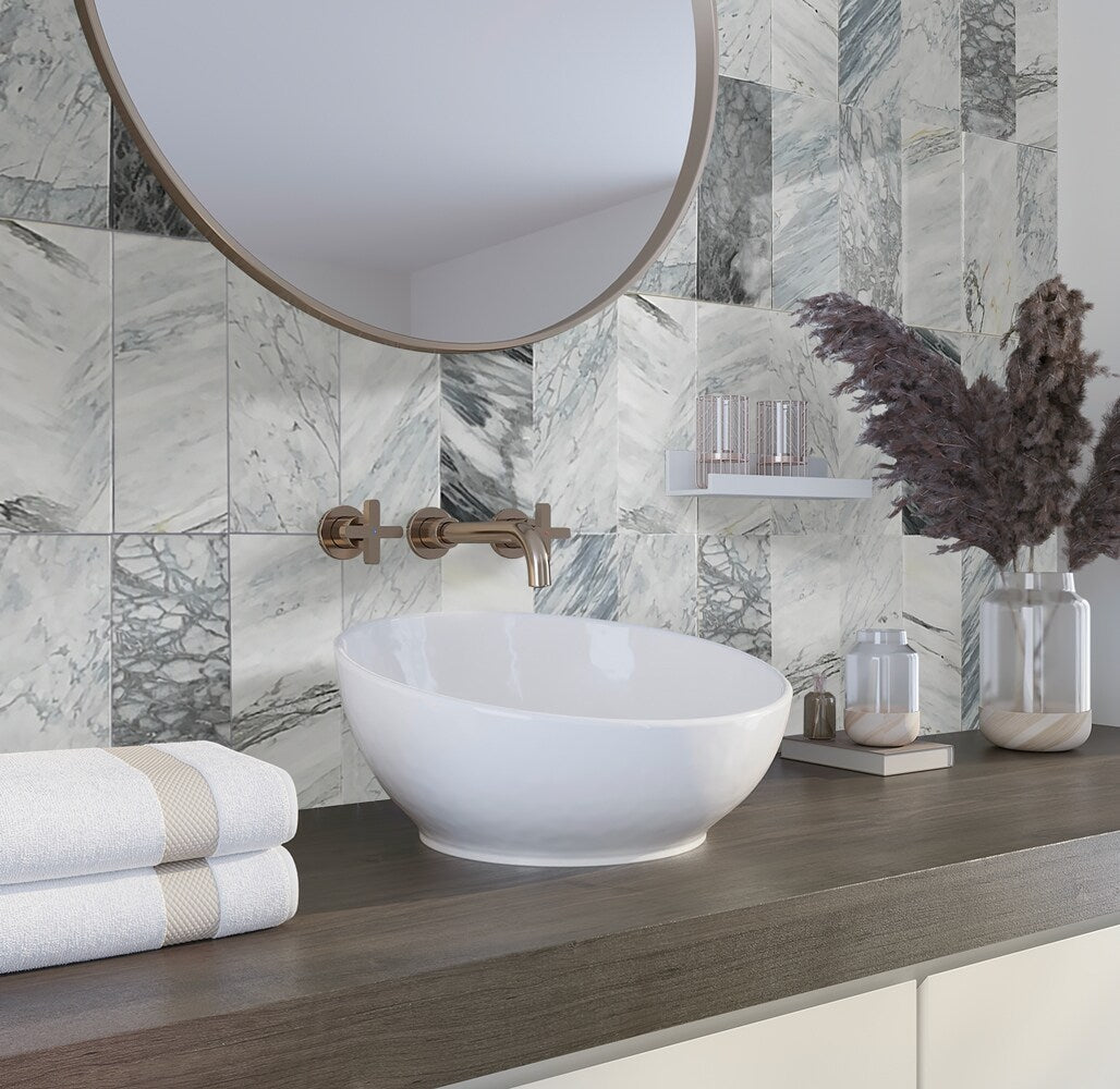 Apollo Tile (Sample) Wall White and Gray 4-in x 4-in Polished Marble Subway Wall Tile