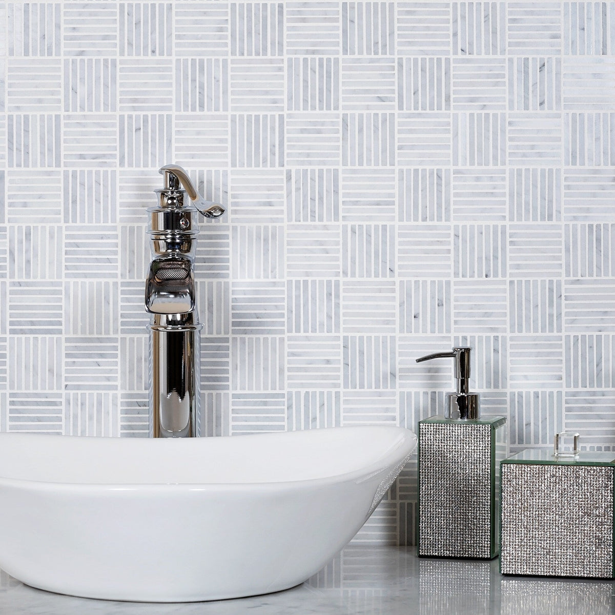Apollo Tile (Sample) White, Grey 4-in x 4-in Polished Marble Uniform Squares Marble Look Floor and Wall Tile