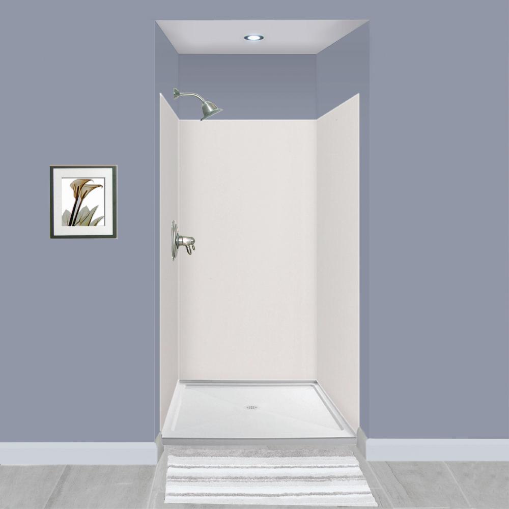 Expressions 48 in. x 48 in. x 96 in. 4-Piece Easy Up Adhesive Alcove Shower Wall Surround in Bianca - Super Arbor