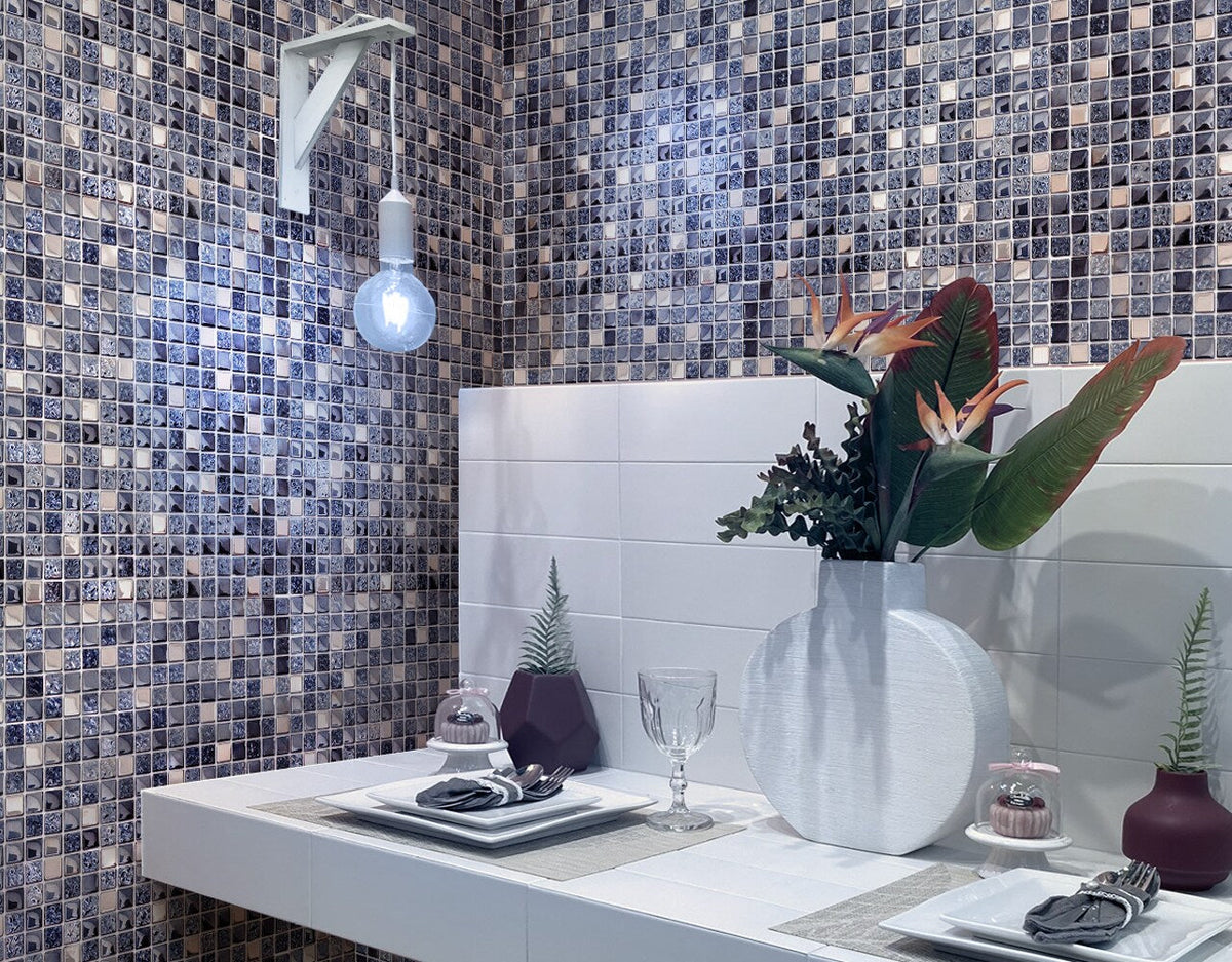 Apollo Tile (Sample) Floor and Wall Tile Dark Gray 4-in x 4-in Multi-finish Glass/Metal/Stone Marble Wall Tile