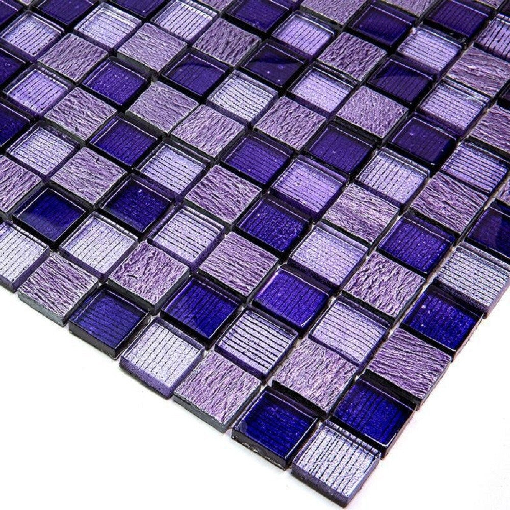 Apollo Tile Phoenix Purple and Blue Mini Squares 12-in x 12-in Polished Glass, Stone Marble Uniform Squares Wall Tile (4.83-sq. ft/ Carton)