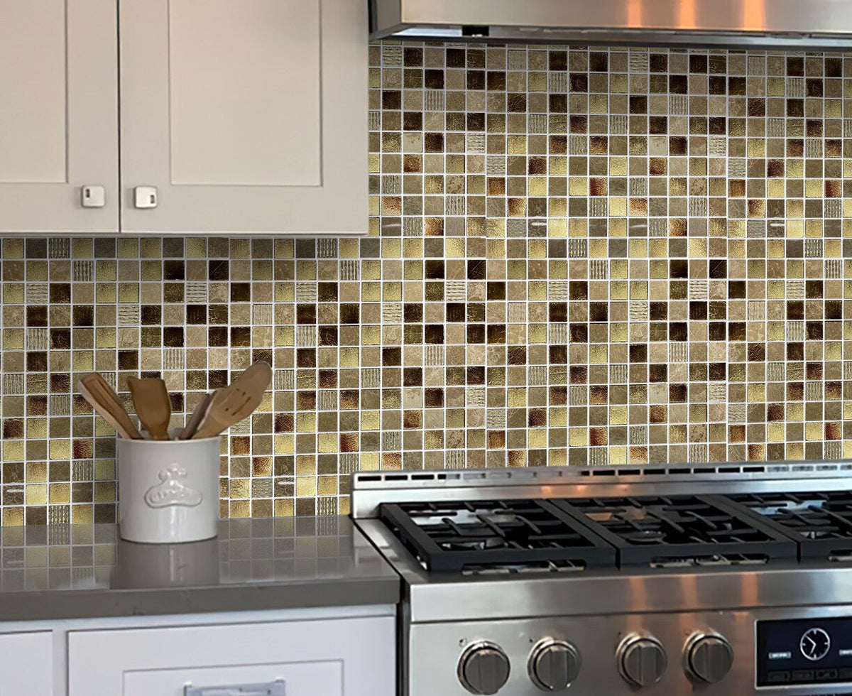 Apollo Tile (Sample) Wall Tile Square Chip Beige, Brown and Gold Beige 4-in x 4-in Polished Glass/Metal/Stone Marble Wall Tile
