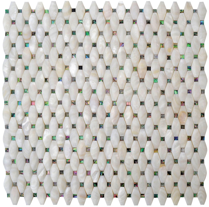 Apollo Tile Sea Kiss Elongated White Daimond 12-in x 12-in Polished Natural Shell Octagon Dot Wall Tile (18.68-sq. ft/ Carton)