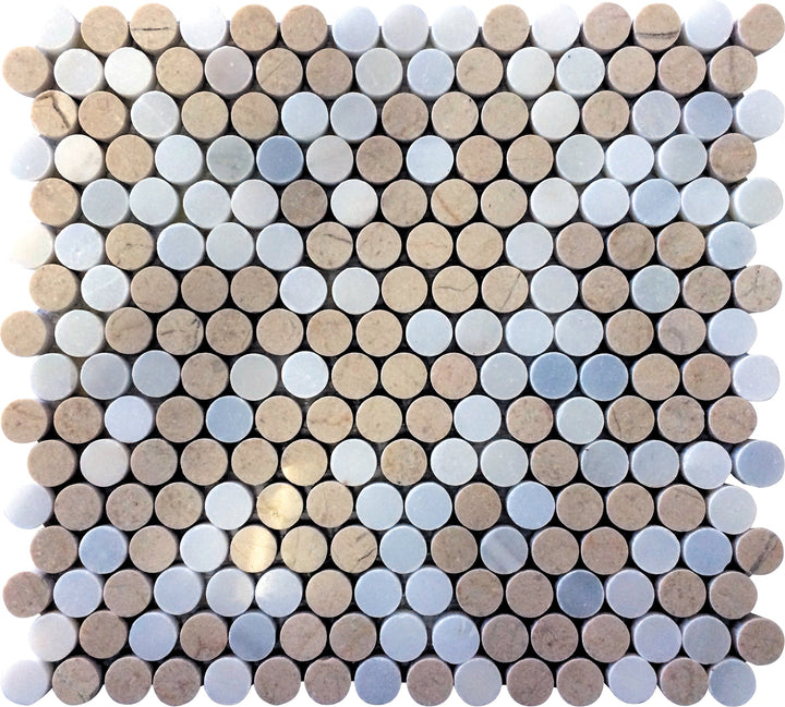 Apollo Tile Heritage Gray and Beige 12-in x 12-in Polished Natural Stone Marble Penny Round Floor and Wall Tile (4.83-sq. ft/ Carton)
