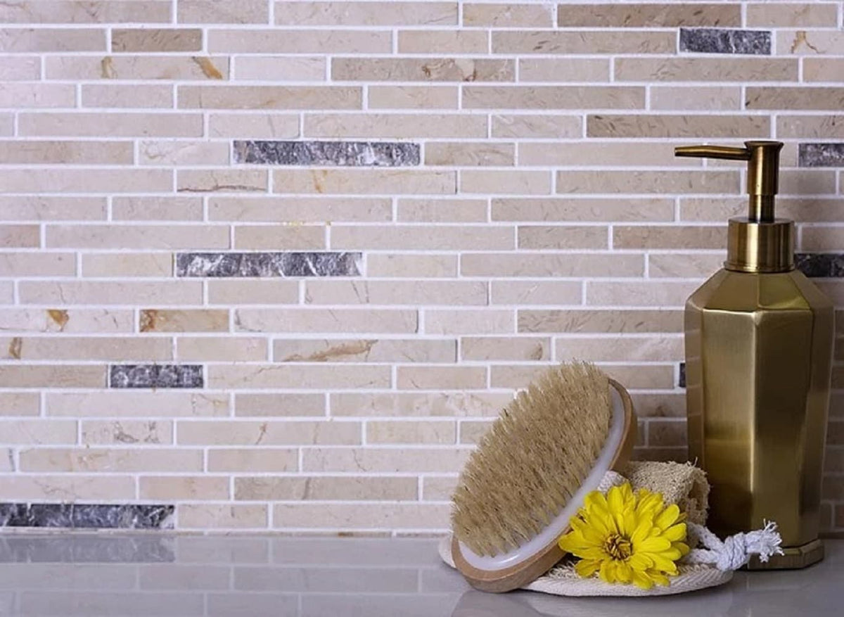 Apollo Tile (Sample) Floor and Wall Tile Crema Marfil, Emperador Dark 4-in x 4-in Polished Marble Floor and Wall Tile