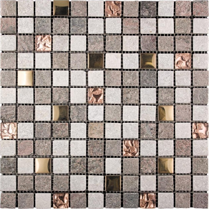 Apollo Tile Gold 12-in x 12-in Polished Glass; Metal; Stone Marble Uniform Squares Wall Tile (5-sq. ft/ Carton)