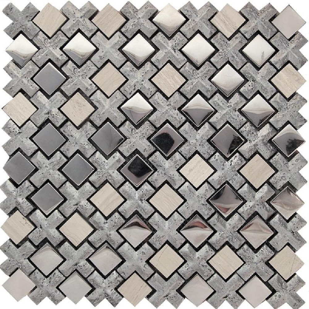 Apollo Tile (Sample) Wall Tile Silver 4-in x 4-in Polished Glass/Metal/Stone Marble Wall Tile