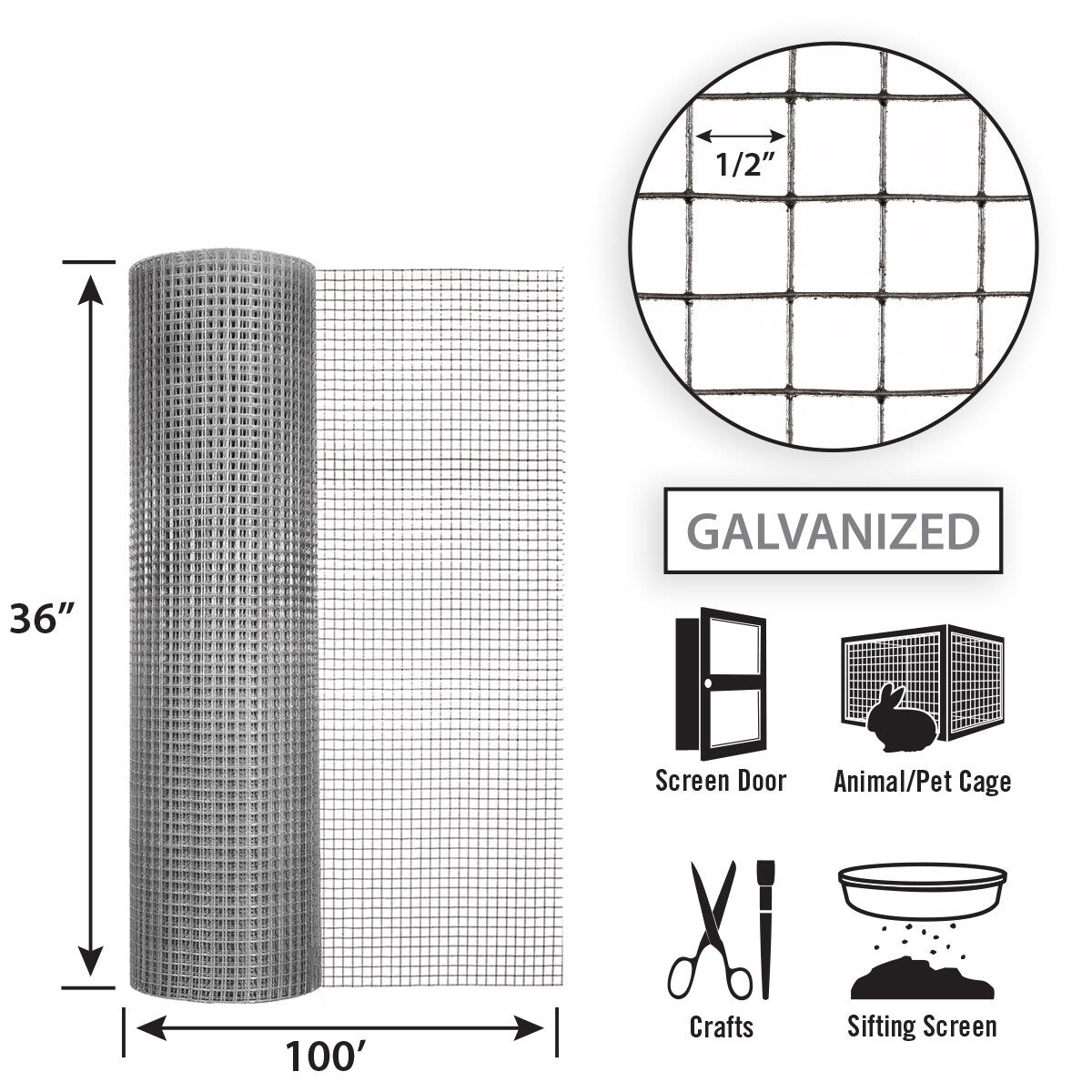 GARDEN CRAFT Gray Galvanized Steel Hardware Cloth Rolled Fencing with Mesh Size 1/2-in x 1/2-in