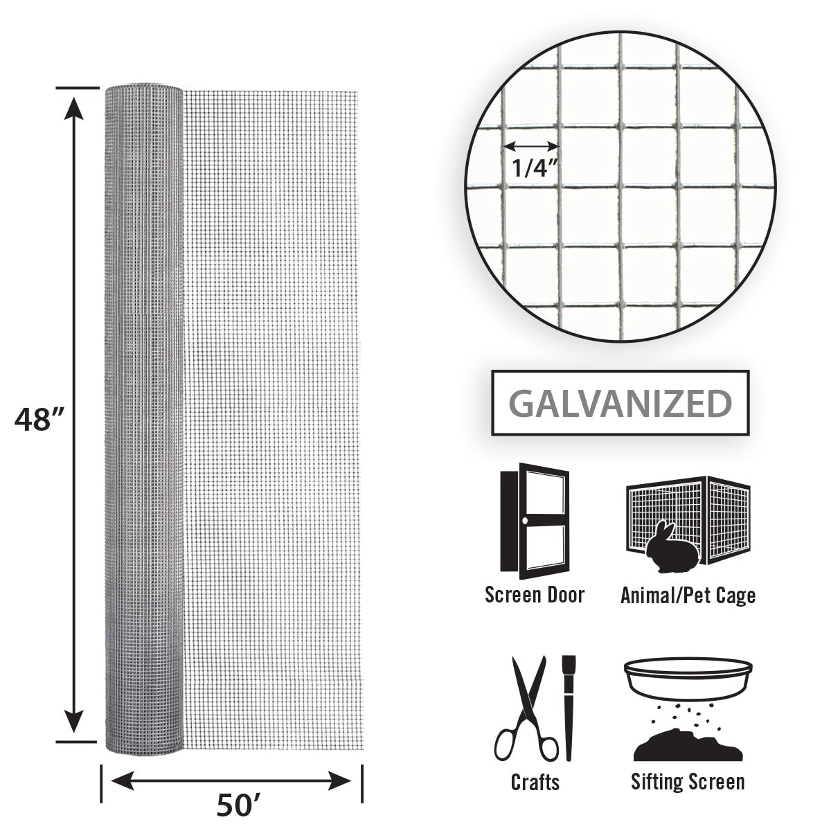GARDEN CRAFT 50-ft Gray Galvanized Steel Hardware Cloth Rolled Fencing with Mesh Size 1/4-in x 1/4-in