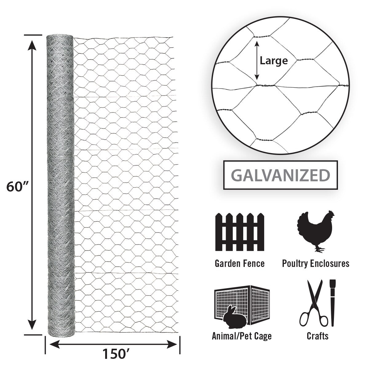 GARDEN CRAFT 150-ft Gray Steel Chicken Wire Rolled Fencing with Mesh Size 2-in