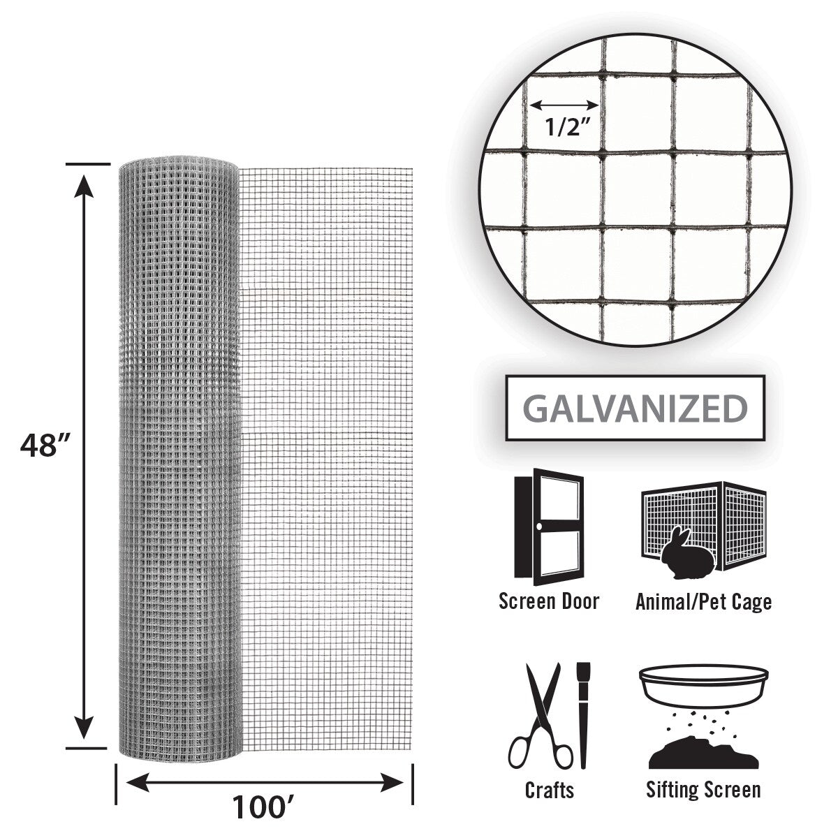 GARDEN CRAFT Gray Galvanized Steel Hardware Cloth Rolled Fencing with Mesh Size 1/2-in x 1/2-in