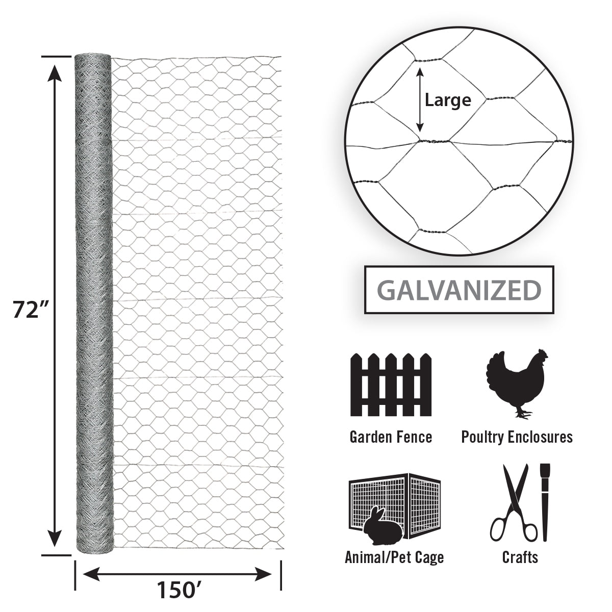 GARDEN CRAFT 150-ft Gray Steel Chicken Wire Rolled Fencing with Mesh Size 2-in