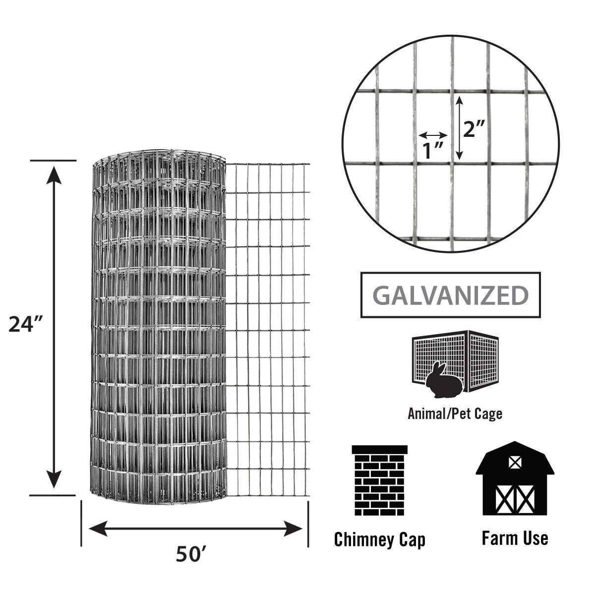 GARDEN CRAFT 50-ft Gray Galvanized Steel Welded Wire Rolled Fencing with Mesh Size 1-in