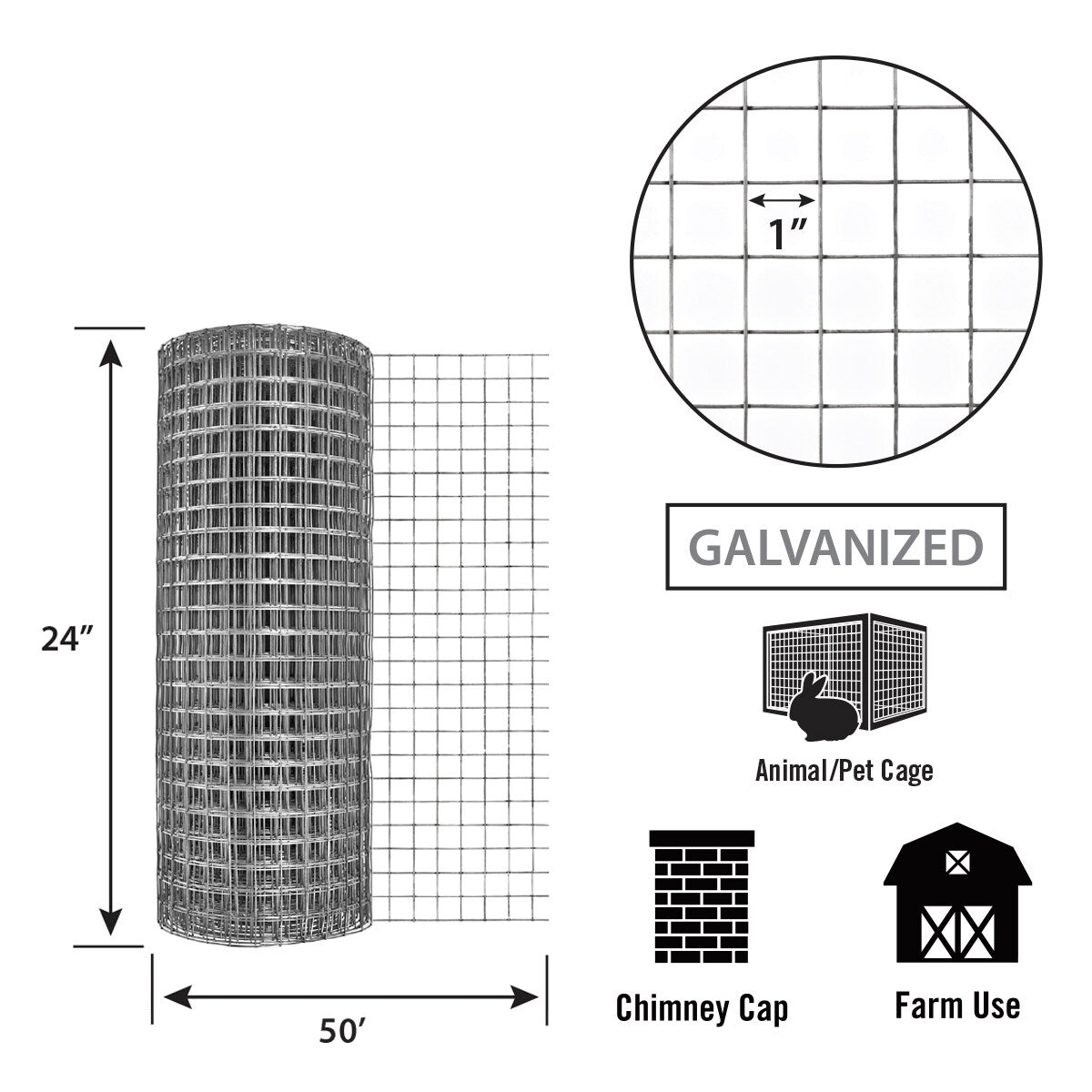 GARDEN CRAFT 50-ft Gray Galvanized Steel Welded Wire Rolled Fencing with Mesh Size 1-in x 1-in