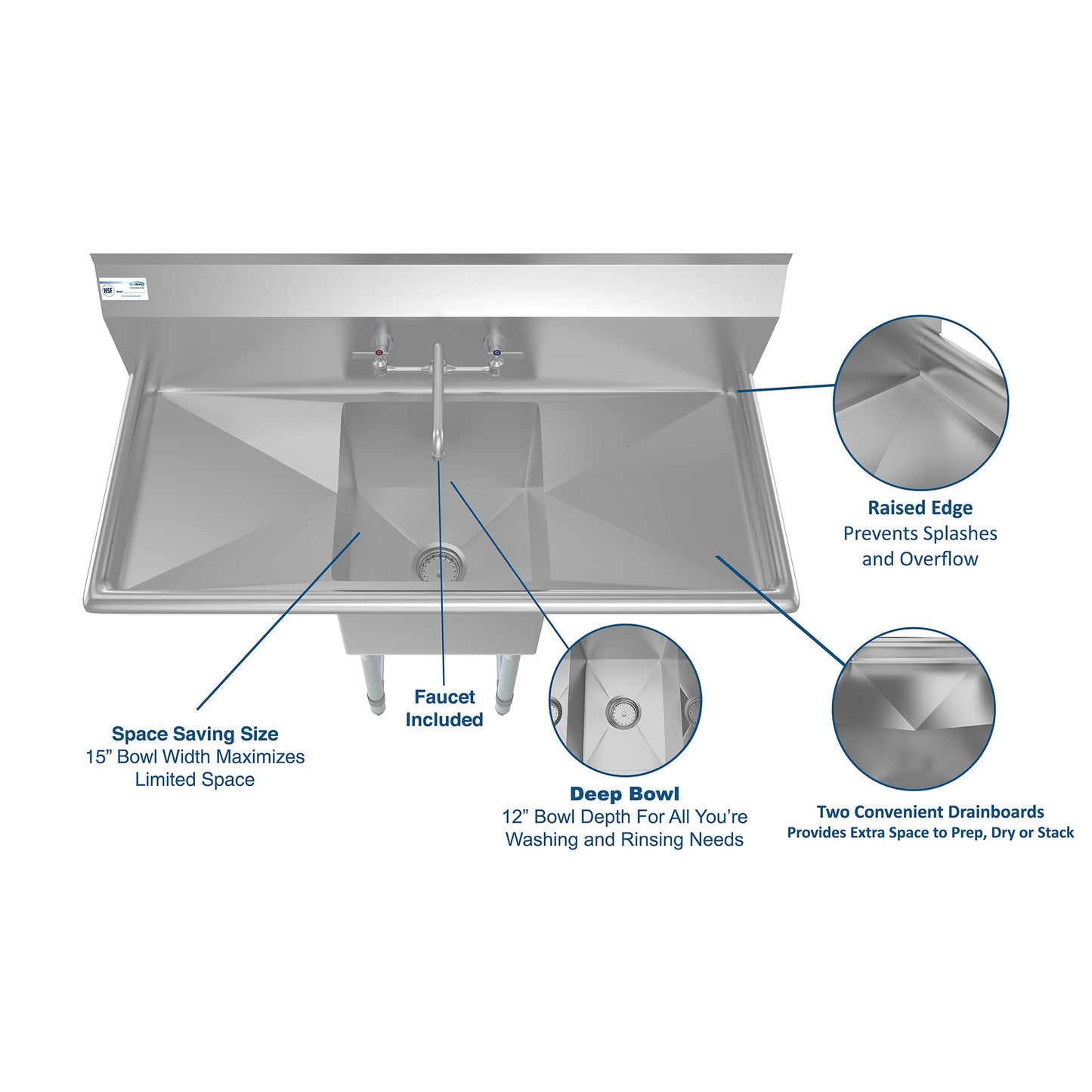 KoolMore Stainless Steel Freestanding Utility Tub with Drain and Faucet
