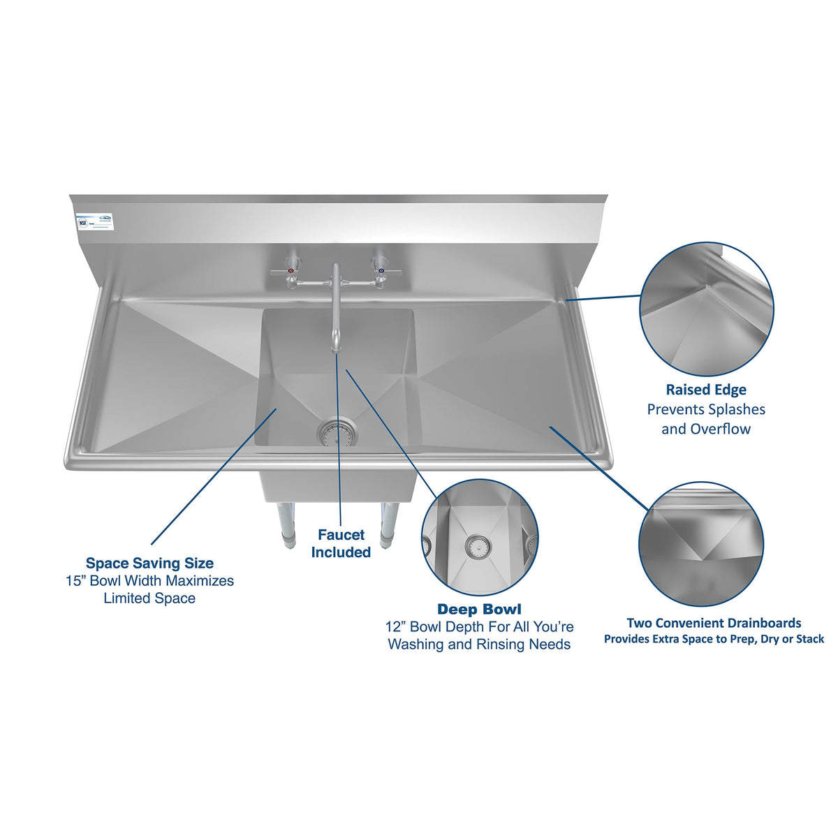KoolMore Stainless Steel 1-Basin Freestanding Utility Tub with Faucet