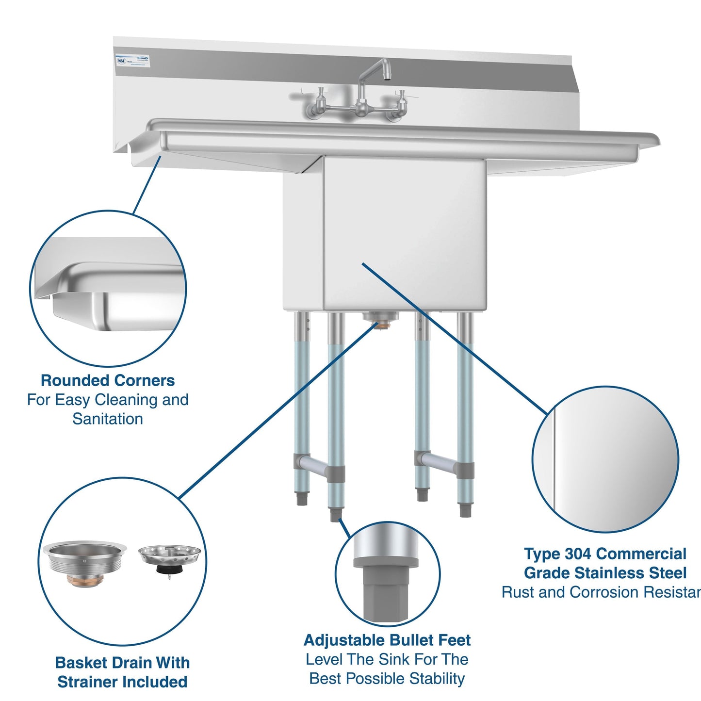 KoolMore Stainless Steel Freestanding Utility Tub with Drain and Faucet