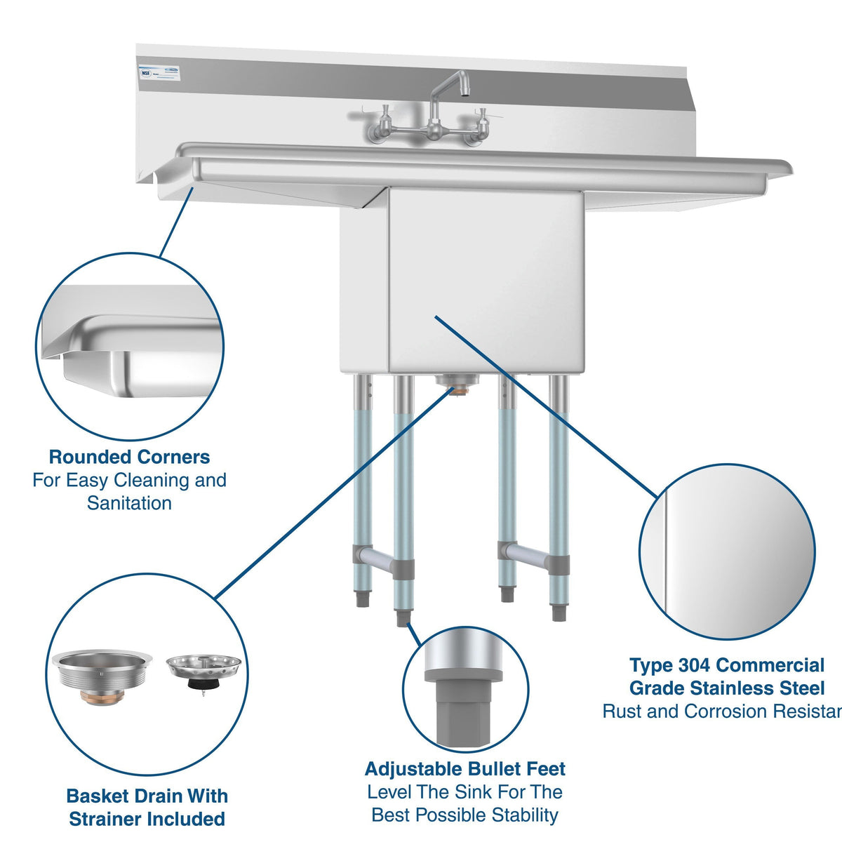 KoolMore Stainless Steel 1-Basin Freestanding Utility Tub with Faucet