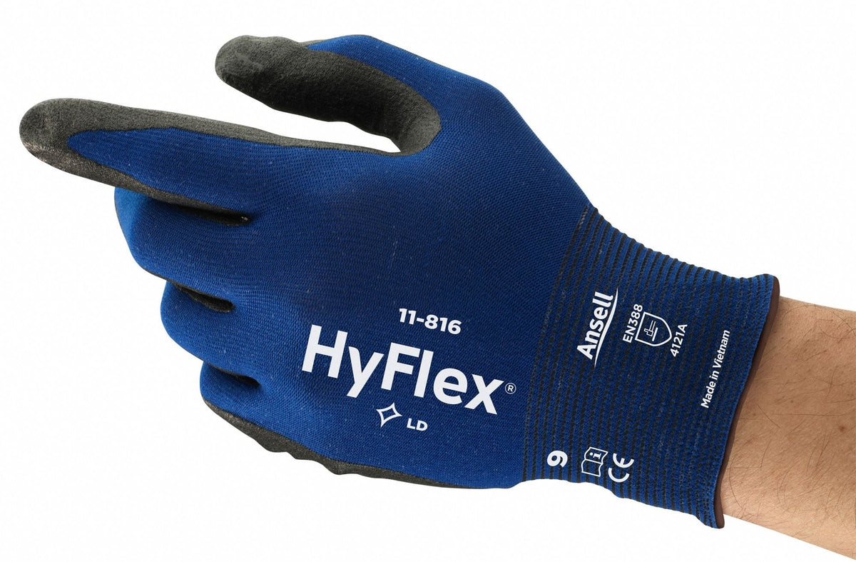 HYFLEX 11-816 Foam Nitrile Coated Gloves, Size L, Blue