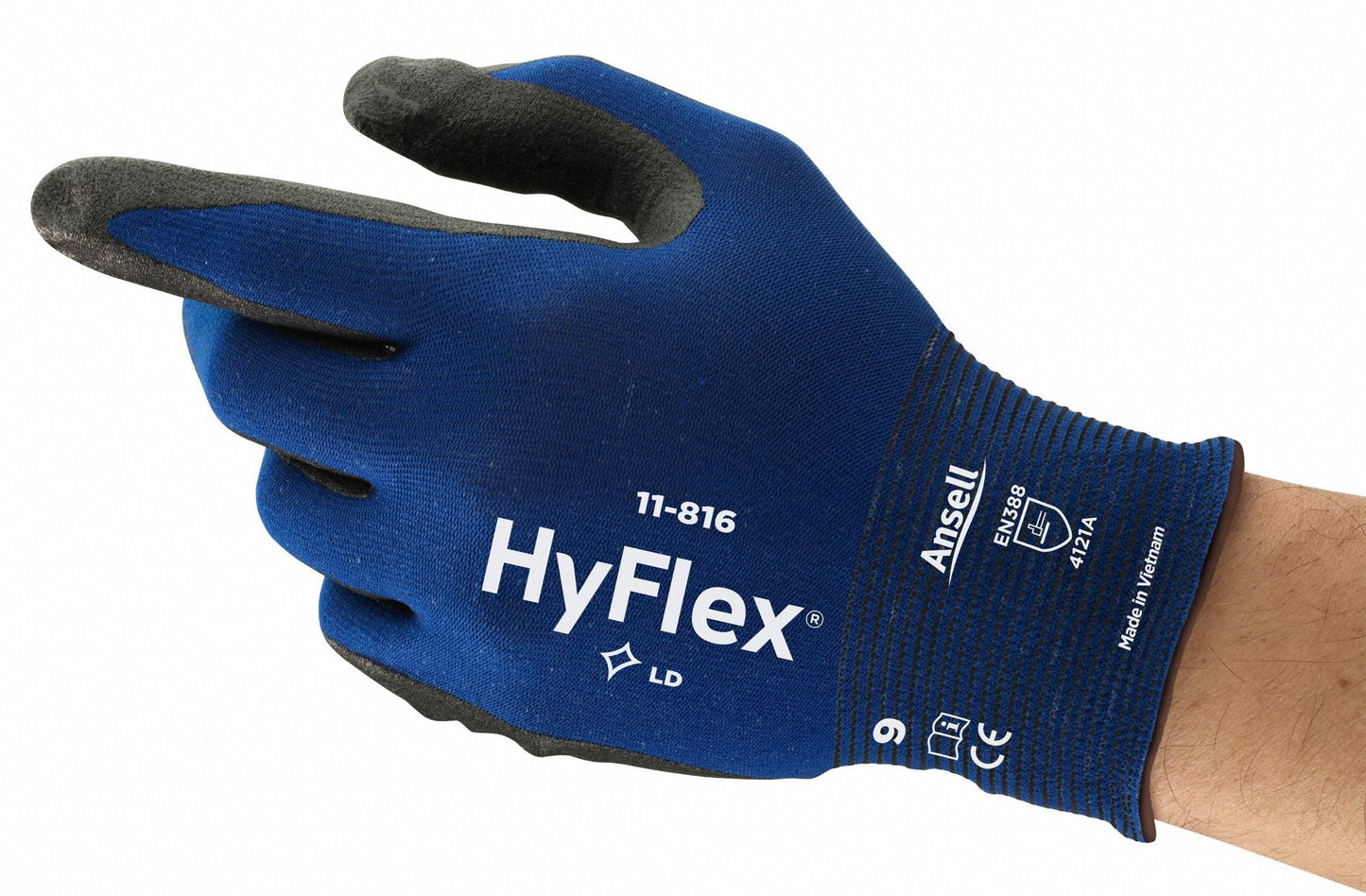 HYFLEX 11-816 Foam Nitrile Coated Gloves, Size L, Blue