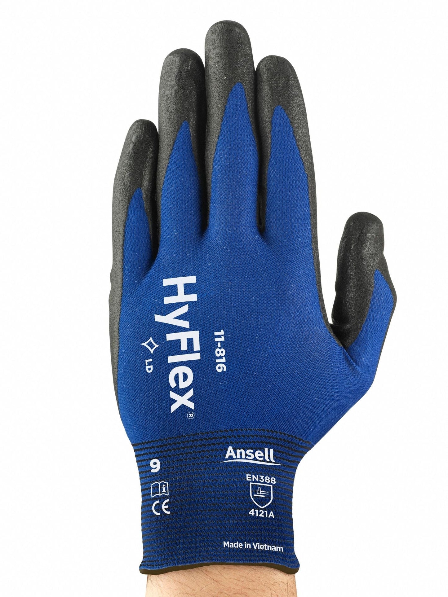 HYFLEX 11-816 Foam Nitrile Coated Gloves, Size L, Blue