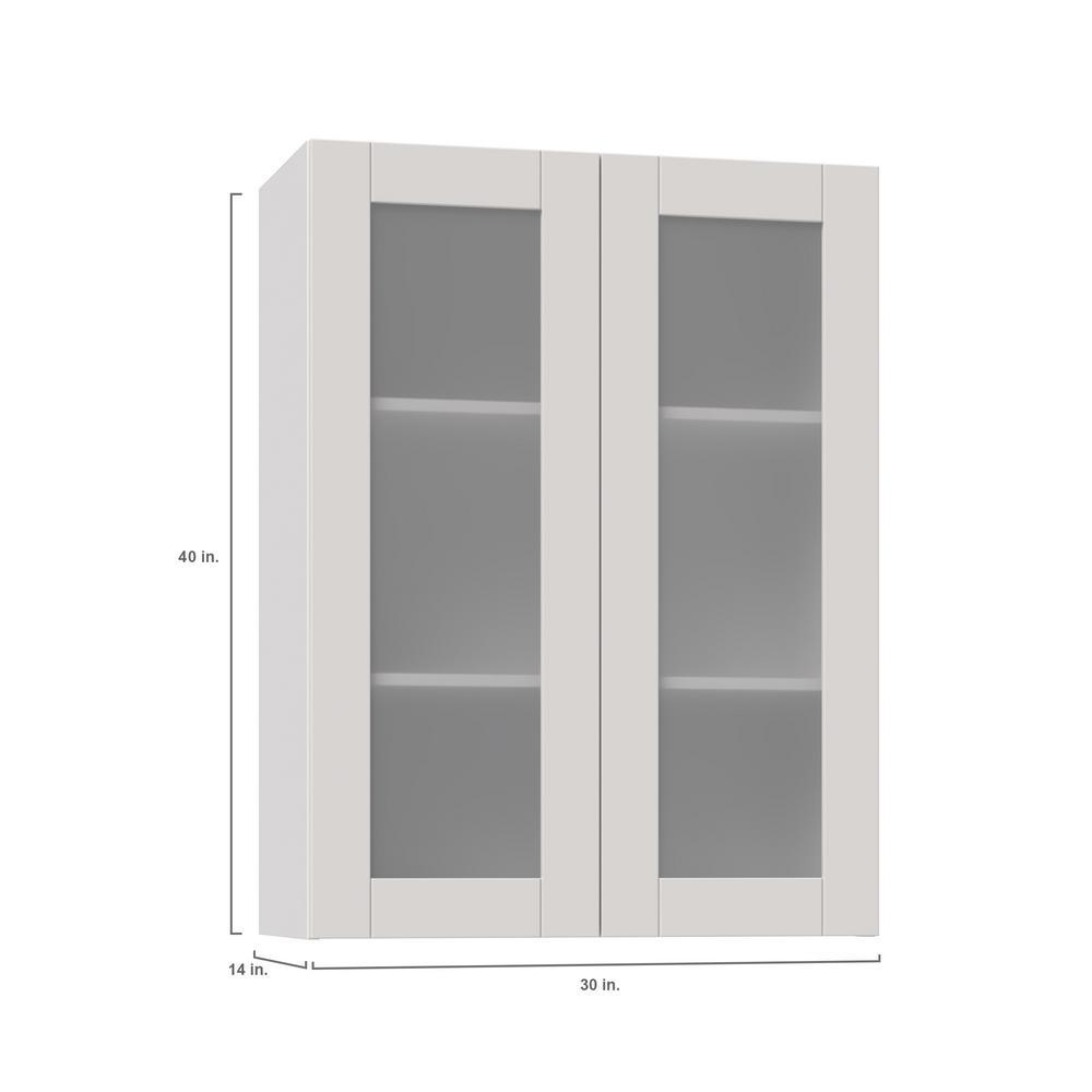 Shaker Assembled 30x40x14 in. Wall Cabinet with Frosted Glass Doors in Vanilla White - Super Arbor