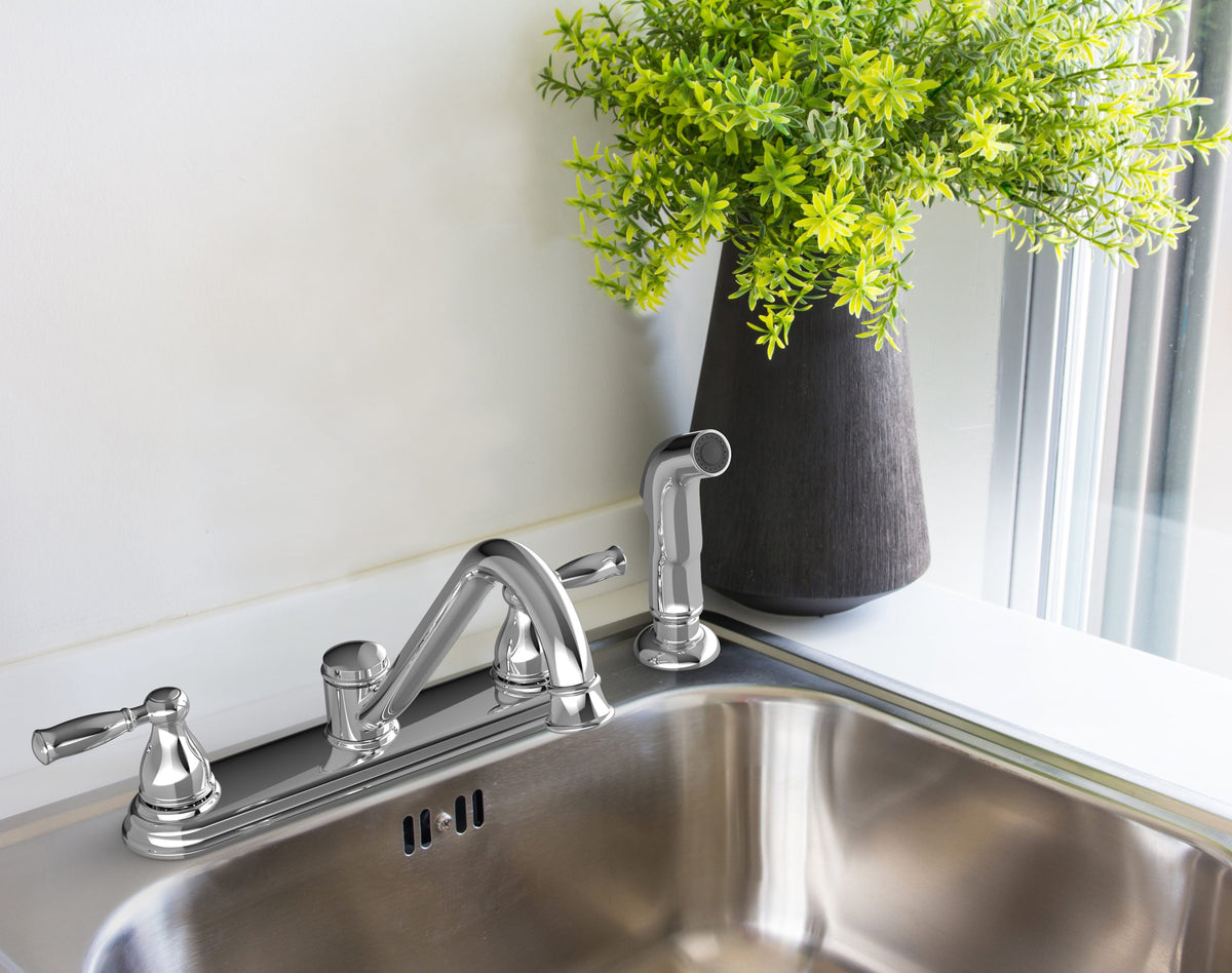 Project Source Brice Chrome 2-Handle Deck-Mount Low-Arc Kitchen Faucet with Side Sprayer and Deck Plate