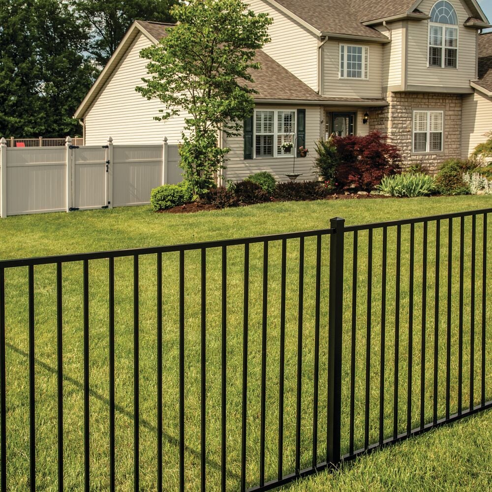 Freedom Easton 4-ft H x 6-ft W Black Aluminum Spaced Picket Flat-top Decorative Fence Panel