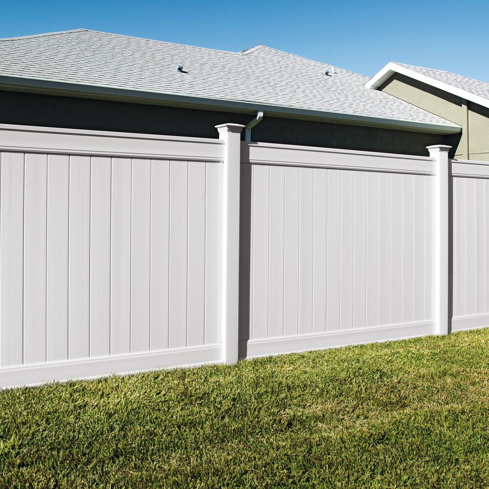 Freedom Emblem 8-ft H x 5-in W White Vinyl Line Fence Post (Assembled)