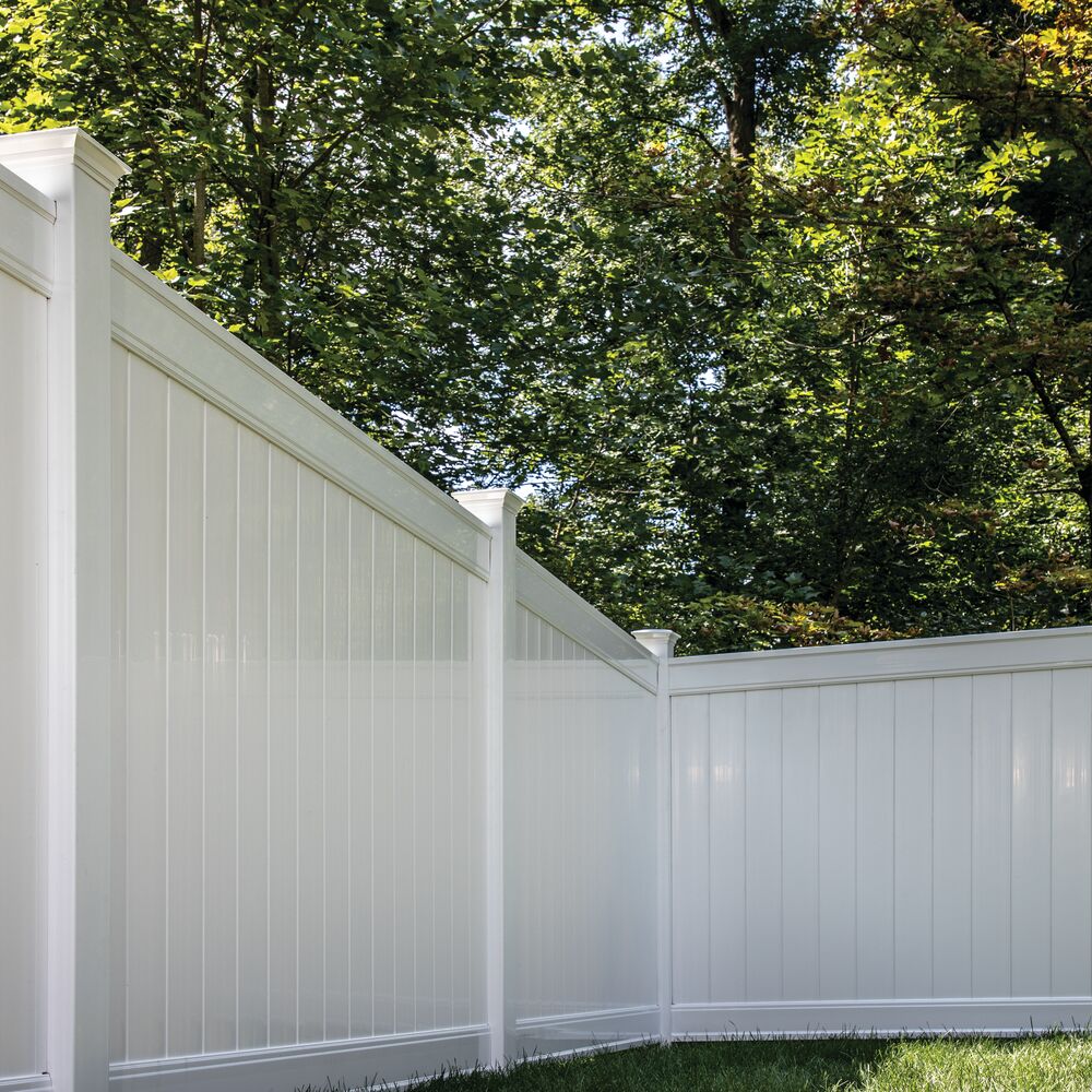 Freedom Emblem 8-ft H x 5-in W White Vinyl Line Fence Post (Assembled)