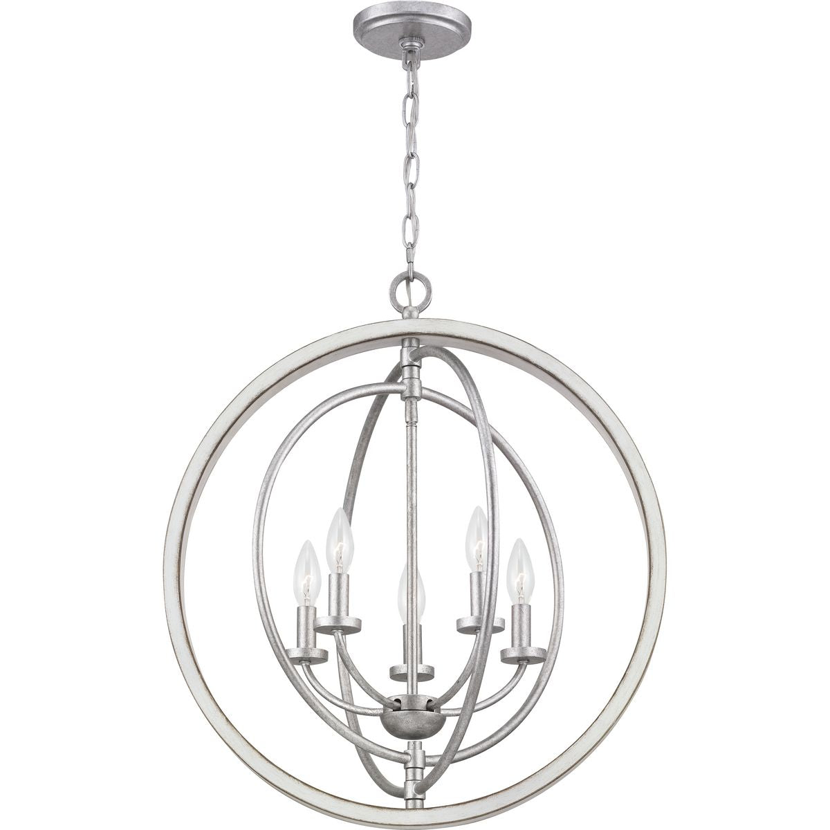Progress Lighting Fairwood 5-Light Antique White and Galvanized Farmhouse Globe Medium Hanging Pendant Light