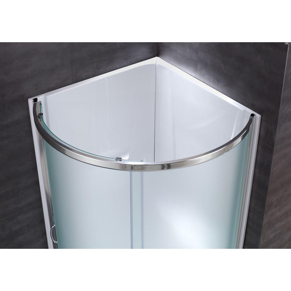 Breeze 34 in. L x 34 in. W x 76 in. H Corner Shower Kit with Frosted Glass, Shower Base and Wall in White - Super Arbor