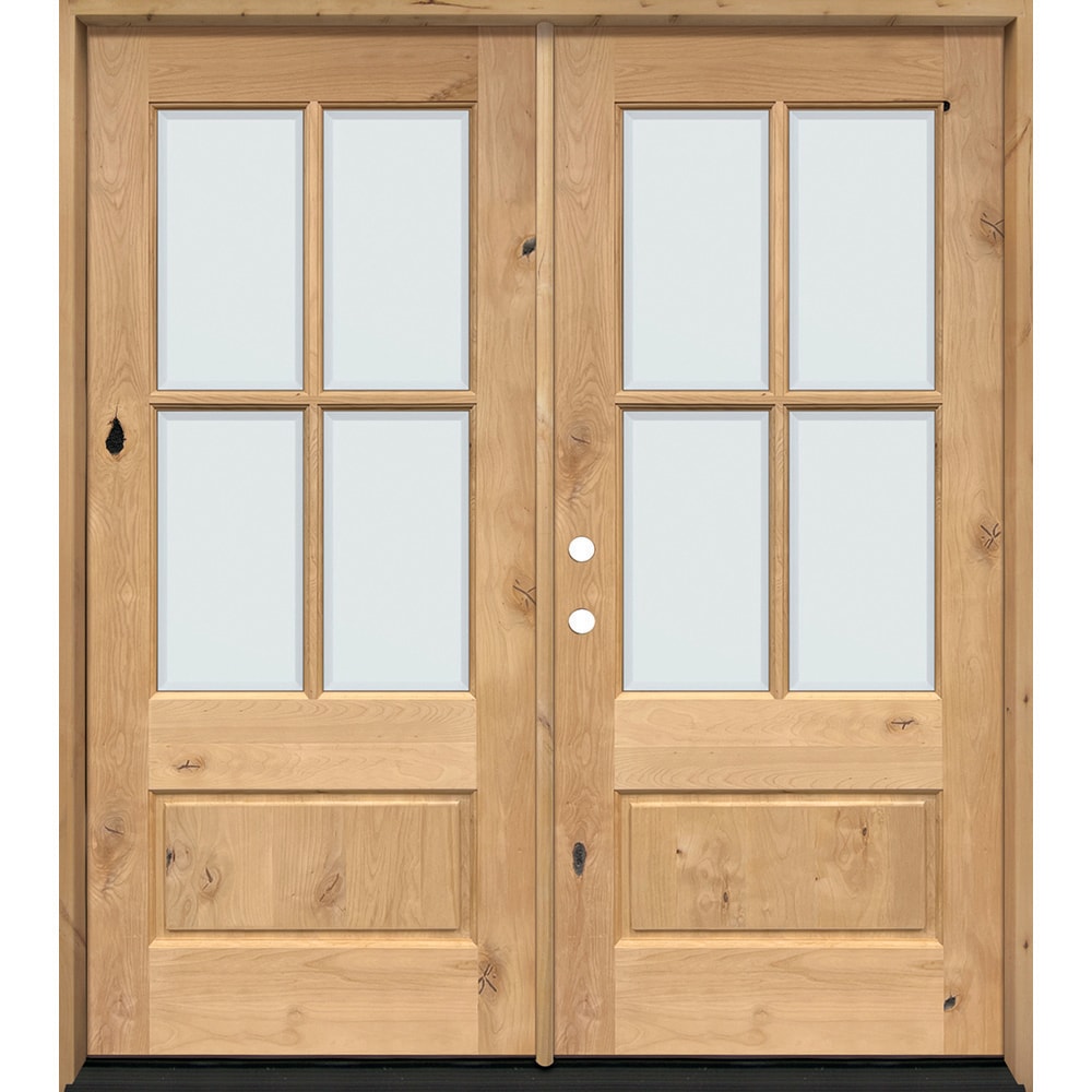 Greatview Doors Knotty Alder Prehung Double Door 72x80 Wood with Clear Glass