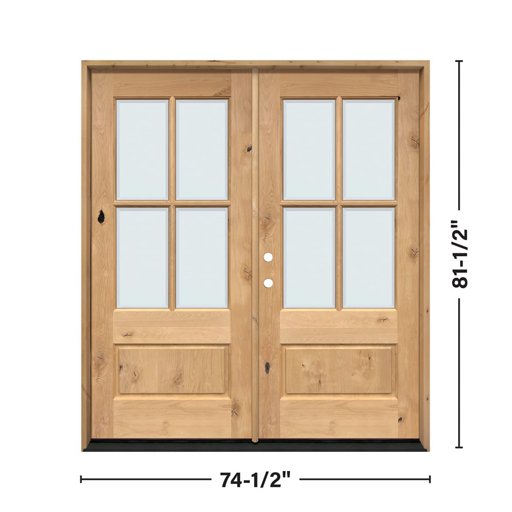 Greatview Doors Knotty Alder Prehung Double Door 72x80 Wood with Clear Glass