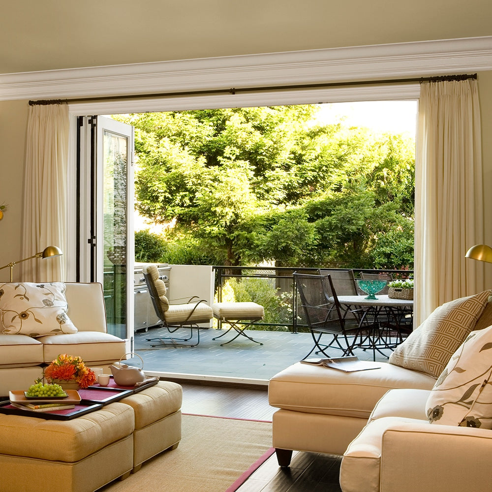 JELD-WEN 124-in x 80-in Clad-wood Folding, Right-hand outswing – installed room view