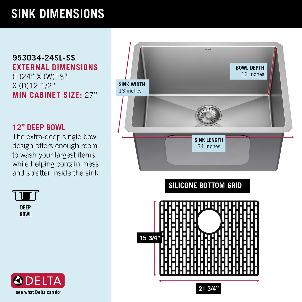 Delta 18-in x 24-in Stainless Steel Undermount Laundry Sink with Drain