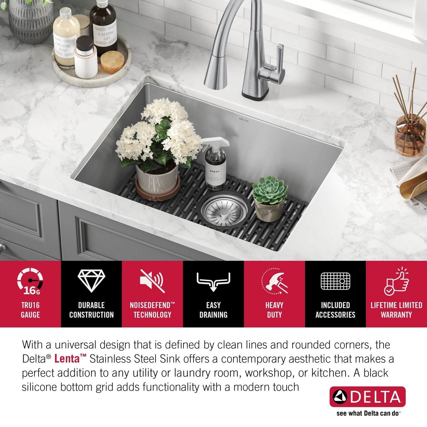 Delta 18-in x 24-in Stainless Steel Undermount Laundry Sink with Drain