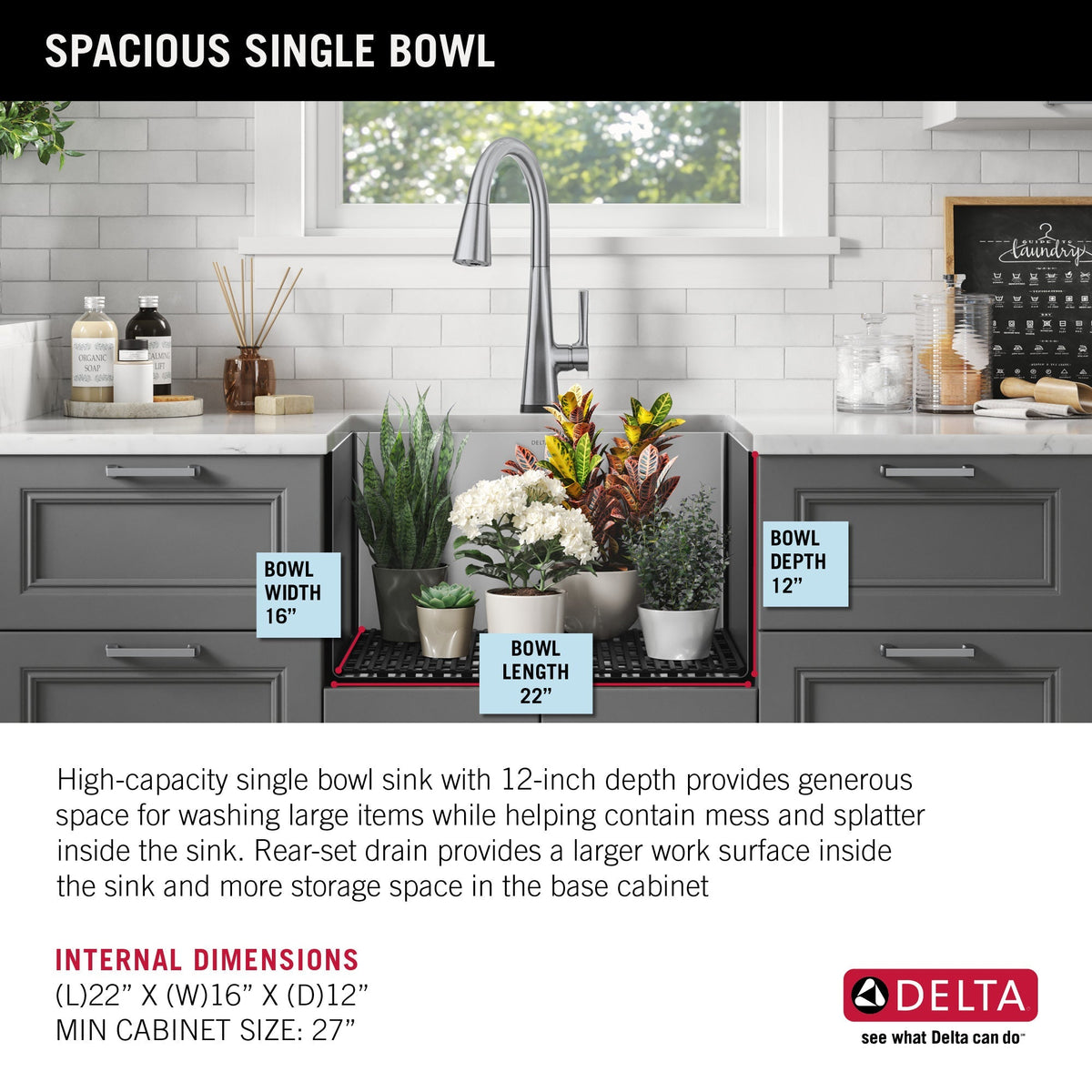 Delta 18-in x 24-in Stainless Steel Undermount Laundry Sink with Drain