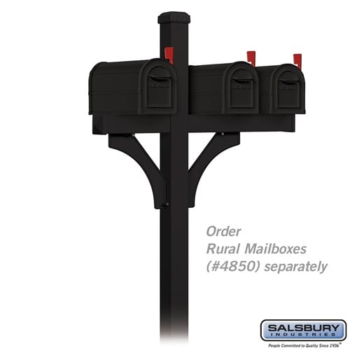 Deluxe Mailbox Post - 2 Sided for 3 Mailboxes - In-Ground Mounted - Black
