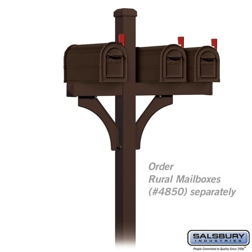 Deluxe Mailbox Post - 2 Sided for 3 Mailboxes - In-Ground Mounted - Bronze