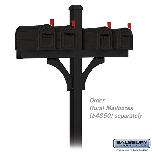 Deluxe Mailbox Post - 2 Sided for 4 Mailboxes - In-Ground Mounted - Black