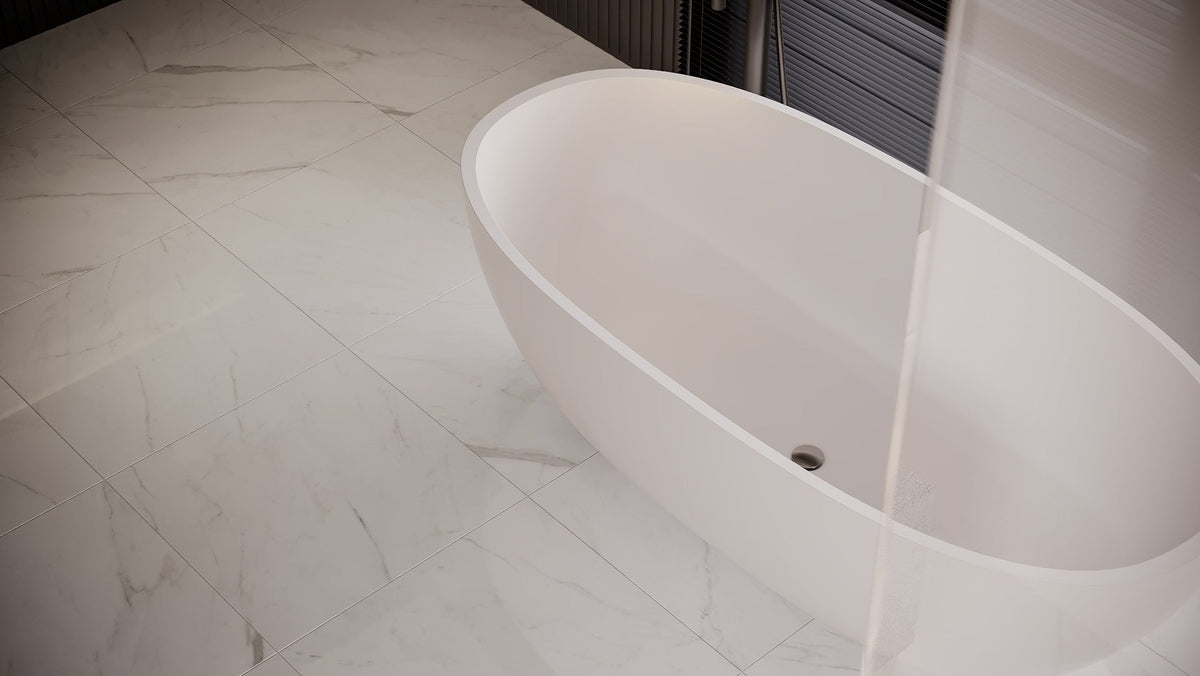 Satori Carrara Domani Polished 24-in x 24-in Polished Porcelain Marble Look Floor Tile