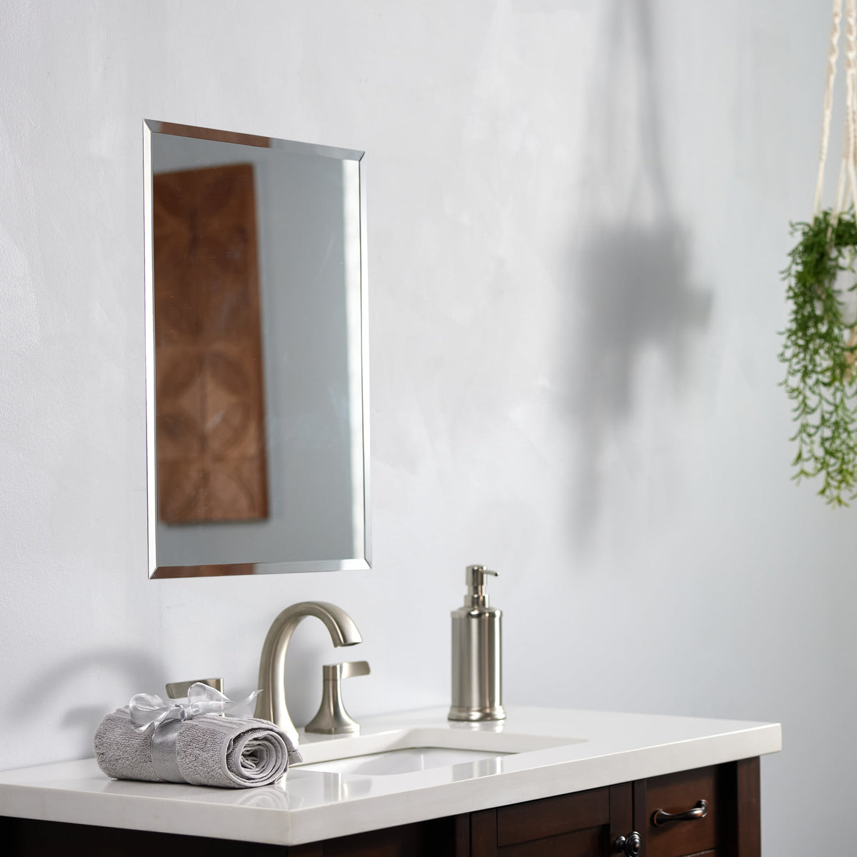 Project Source 16-in x 20-in Rectangle Surface/Recessed Frameless Mirrored Medicine Cabinet, White Plastic Body