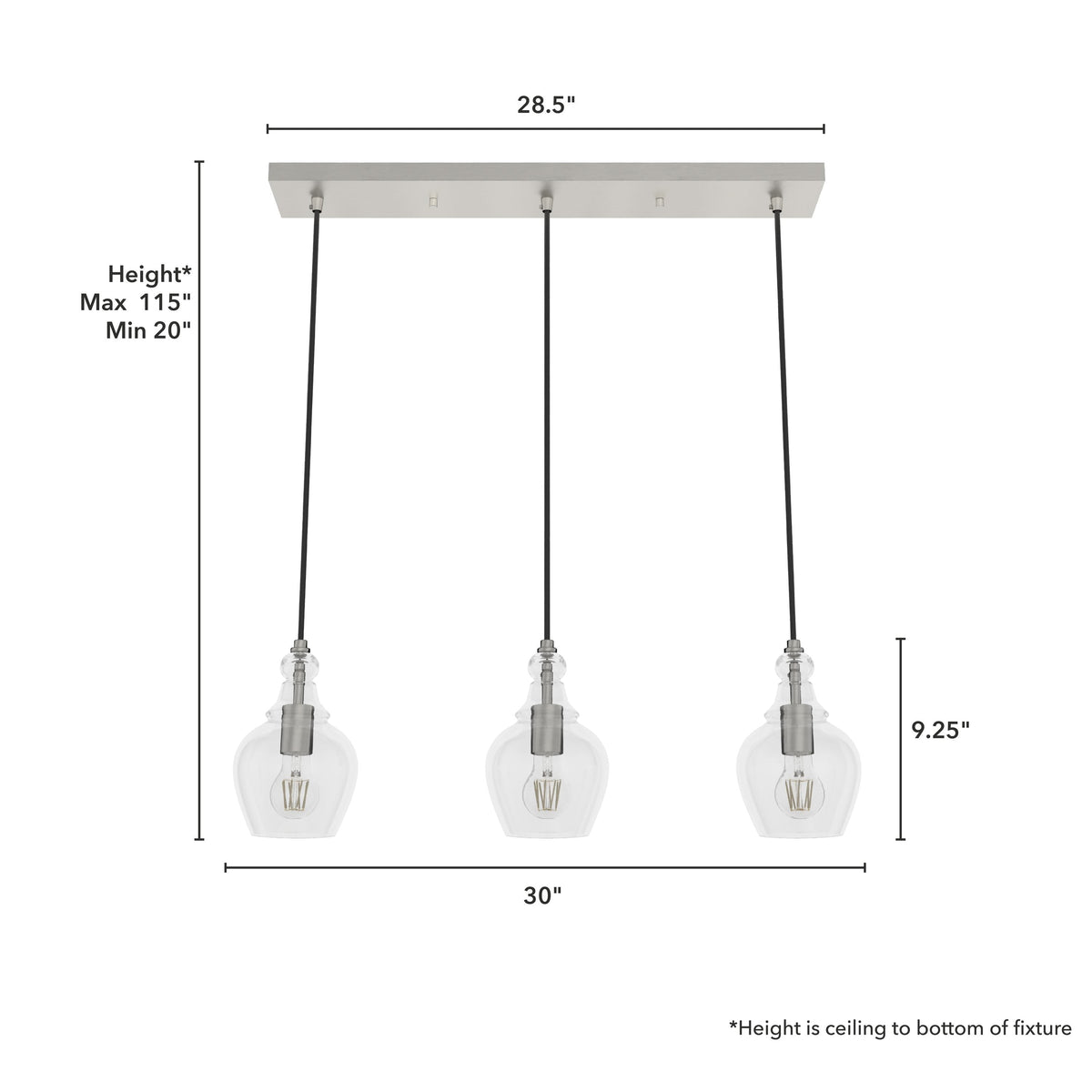 Hunter Maple Park 3-Light Brushed Nickel Transitional Clear Glass Linear LED Large Hanging