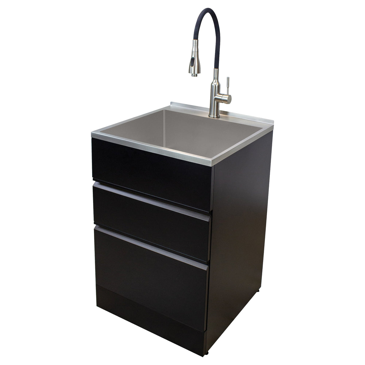 Transolid Matte Black Freestanding Laundry Sink with Cabinet and Faucet - 21.8x22.4 in